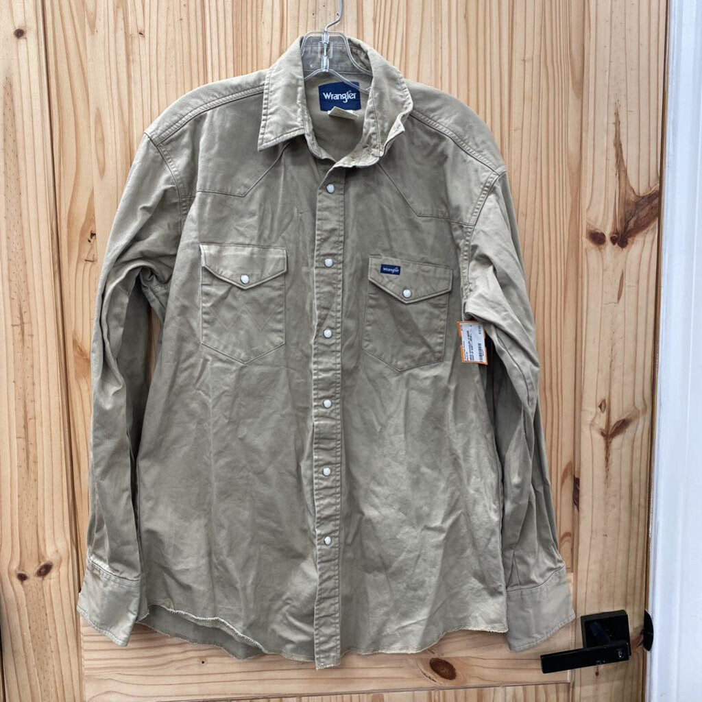 MENS WRANGLER LS BEIGE SNAP UP SHIRT L