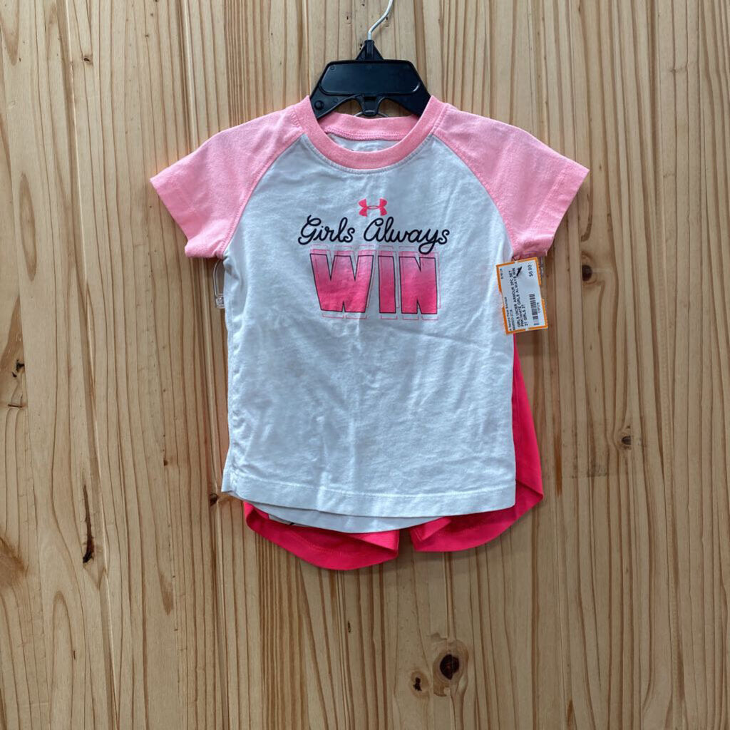 GIRLS UNDER ARMOUR 2PC SET PINK/WHITE GIRLS ALWAYS WIN 2T