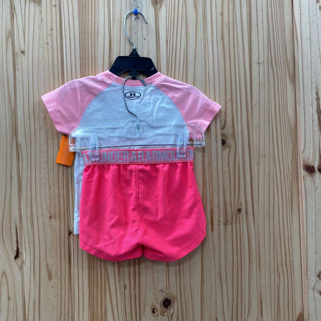 GIRLS UNDER ARMOUR 2PC SET PINK/WHITE GIRLS ALWAYS WIN 2T