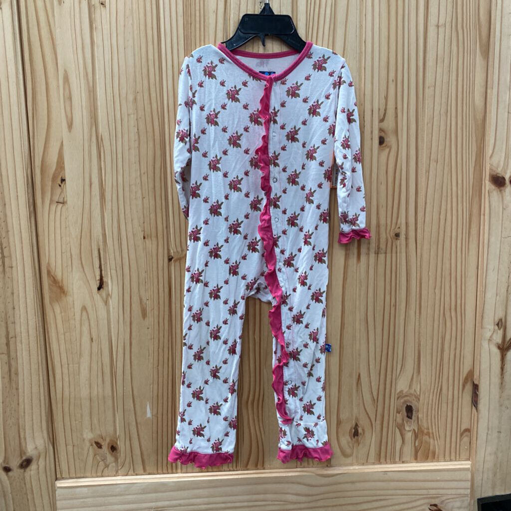 GIRLS KICKEE PANTS WHITE/PINK FLORAL SLEEPER 18/24M