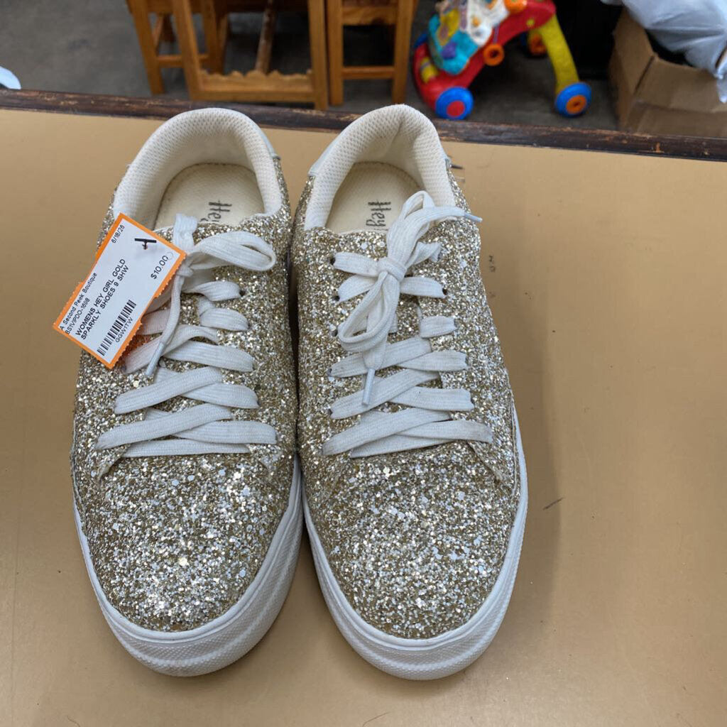 WOMENS HEY GIRL GOLD SPARKLY SHOES 9