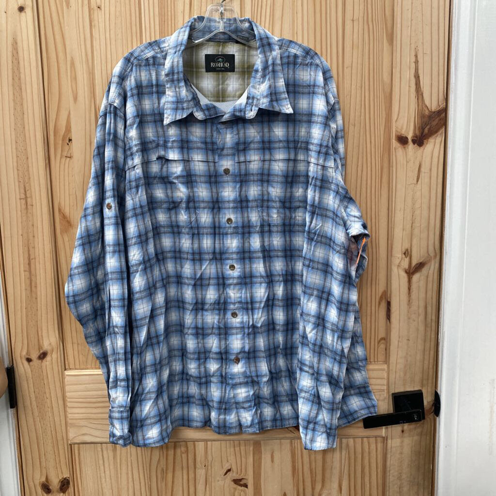 MENS REDHEAD LS BLUE PLAID BUTTON UP SHIRT 3XL