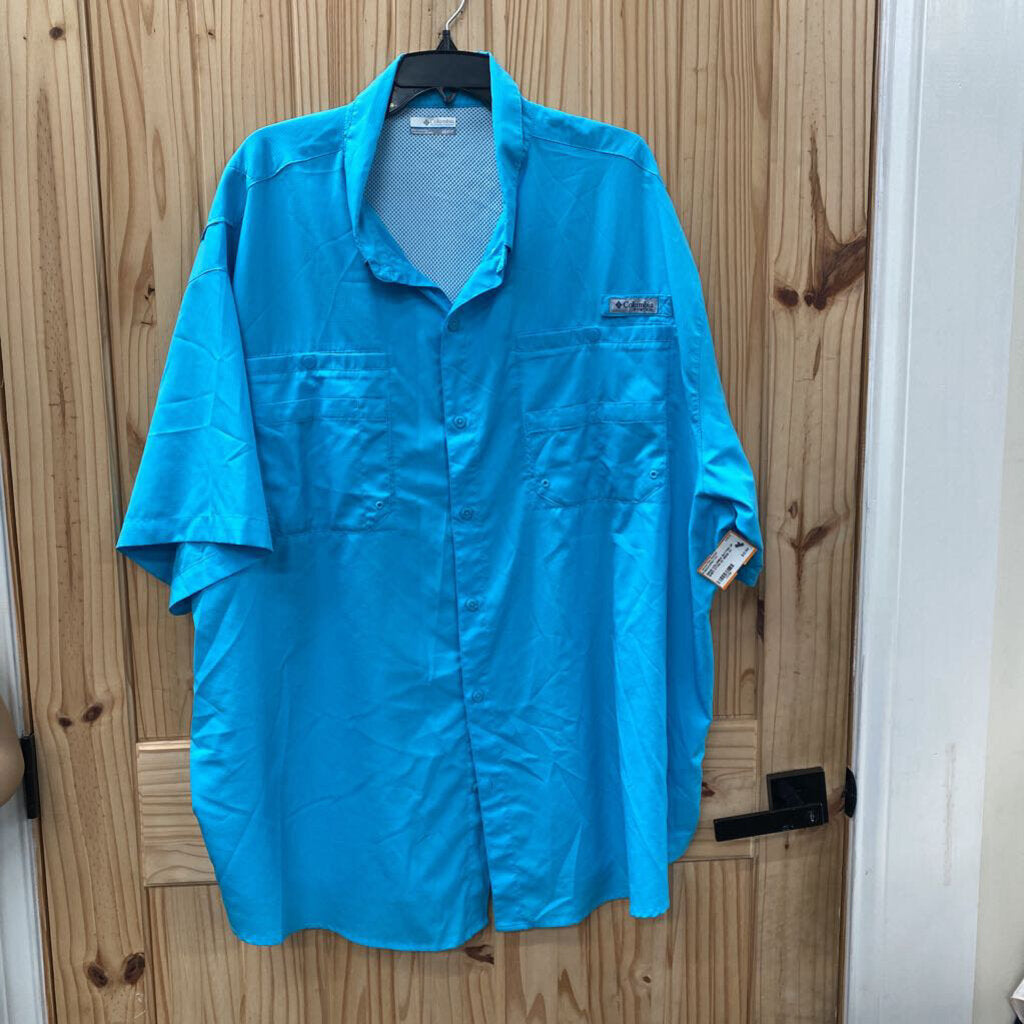 MENS COLUMBIA BUTTON UP SHIRT CYAN 4X