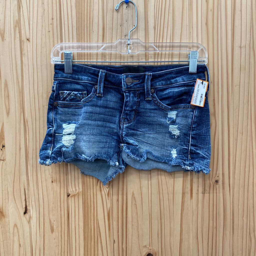 WOMENS BUCKLE BLK DENIM JEAN SHORTS 24