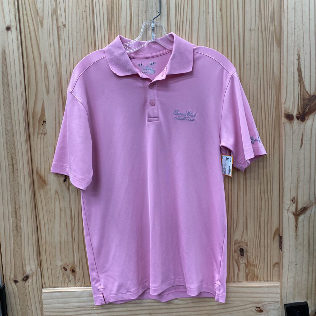 MENS UNDER ARMOUR PINK POLO SHIRT S