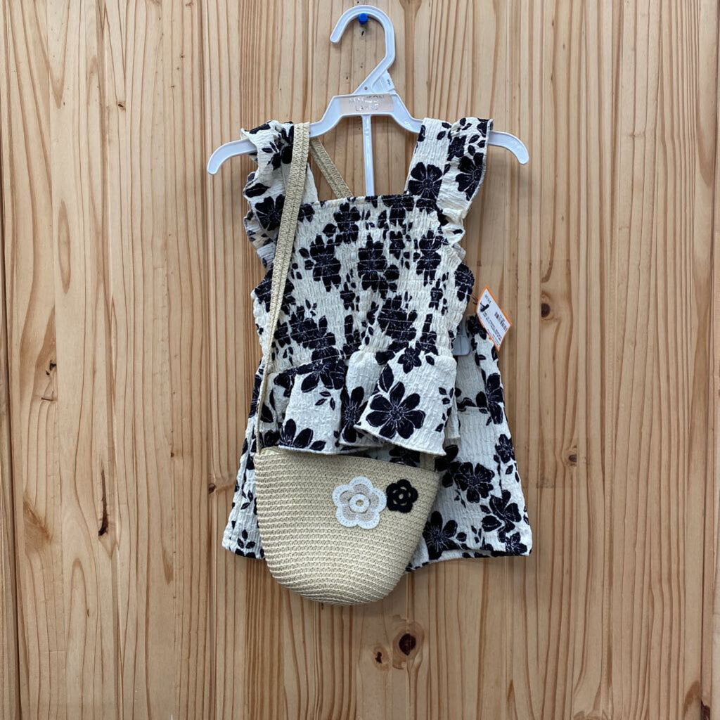 GIRLS MADISON LAYNE 2PC SET W/PURSE TAN/BLK 3T