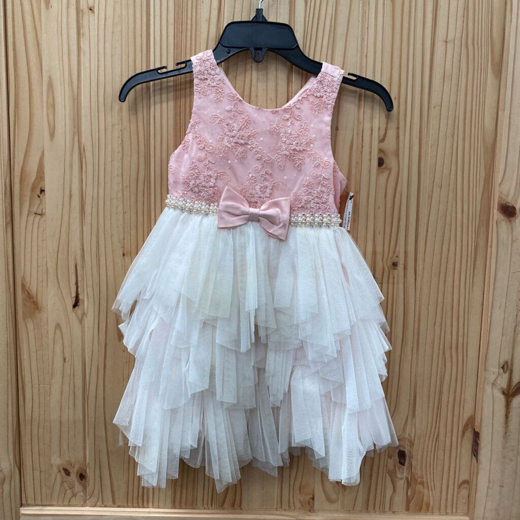GIRLS AMERICAN PRINCESS PINK/IVORY SL CASUAL DRESS 4T