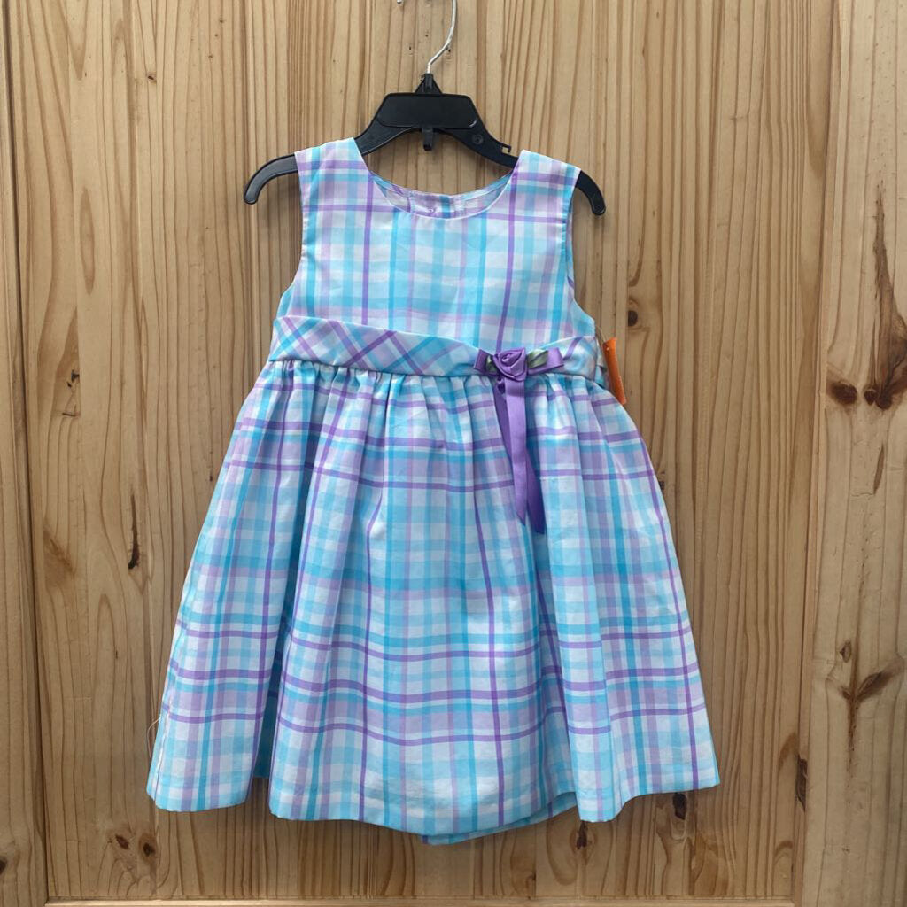 GIRLS BONNIE JEAN SL CASUAL DRESS PURPLE/WHITE/SKY BLUE 4T