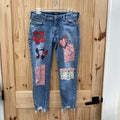 WOMENS SILVER DENIM JEANS W/PATCHWORK DESIGN 31