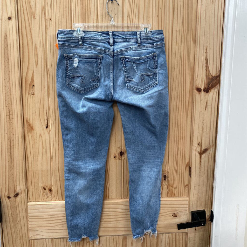 WOMENS SILVER DENIM JEANS W/PATCHWORK DESIGN 31