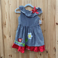 GIRLS RARE EDITIONS SL DRESS NAVY BLUE/WHITE/RED DRESS W/LADYBUG/FLOWER 4T