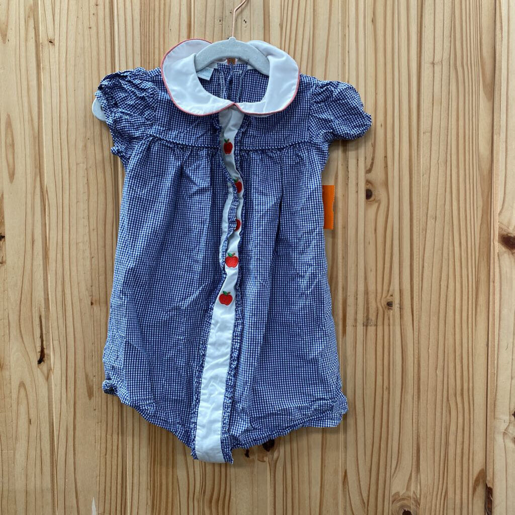 GIRLS EDGEHILL COLLECTION BLUE/WHITE CHECKERED DRESS W/APPLES 4T