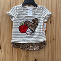 GIRLS BONNIE JEAN 2PC SET IVORY/LEOPARD W/APPLE/HEART 4T