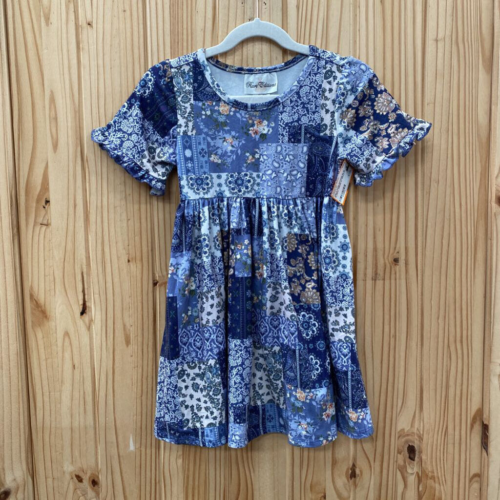 GIRLS RARE EDITIONS BLUE FLORAL DRESS 4T