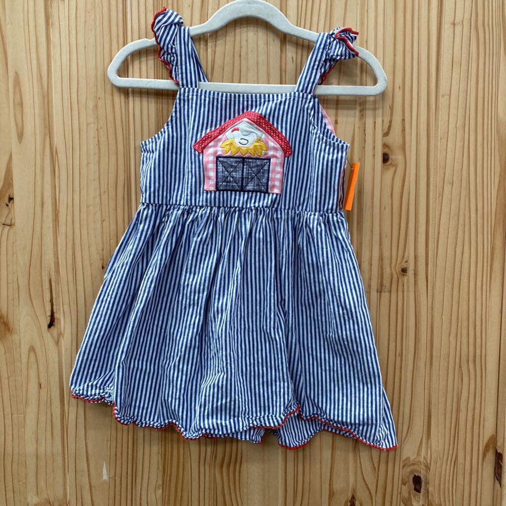 GIRLS MARIE NICOLE BLUE/WHITE STRIPE SL DRESS W/BARFN L 5