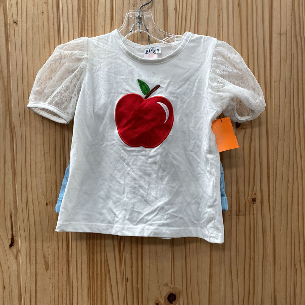 GIRLS BMG 2PC SET WHITE/LINEN W/APPLE 4T/5T
