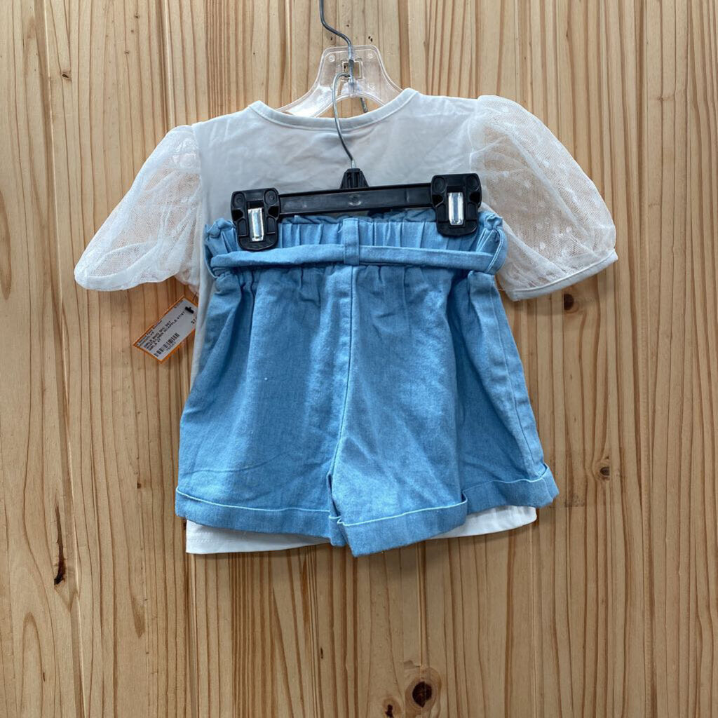 GIRLS BMG 2PC SET WHITE/LINEN W/APPLE 4T/5T