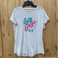 GIRLS UNDER ARMOOUR GOOD GAME SHIRT WHITE/CYAN/PINK YLG 12