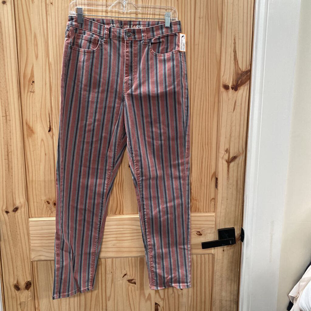WOMENS AMERICAN EAGLE WINE/BBLK/TURQUOISE STRIPE JEANS 6 REGULAR