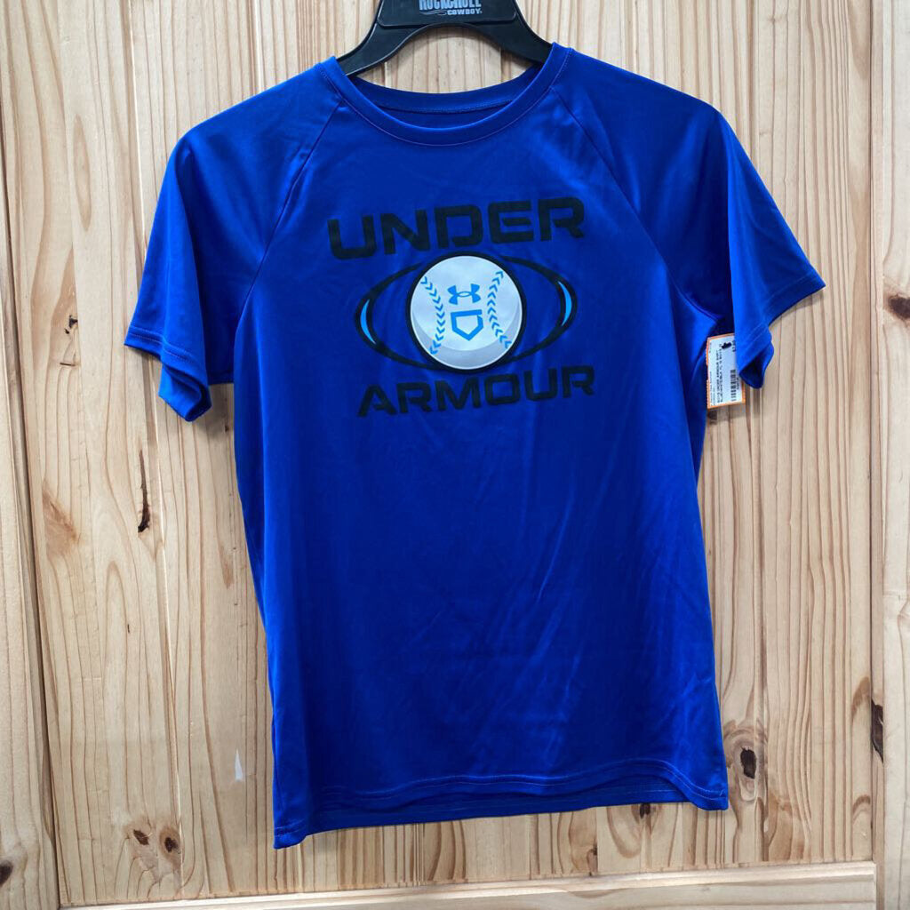 BOYS UNDER ARMOUR SHIRT BLUE/WHITE/BLK YL 12