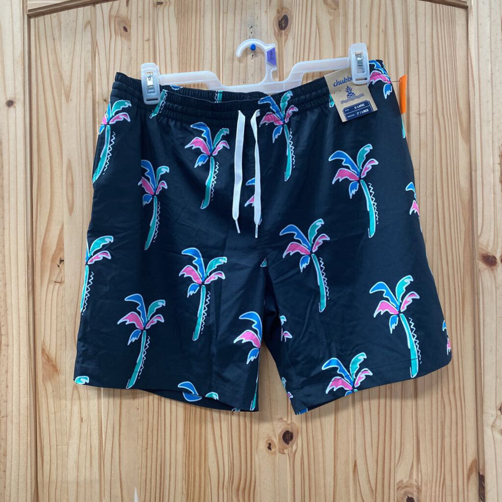 MENS CHUBBIES BLK SHORTS W/PALM TREES XL NWT