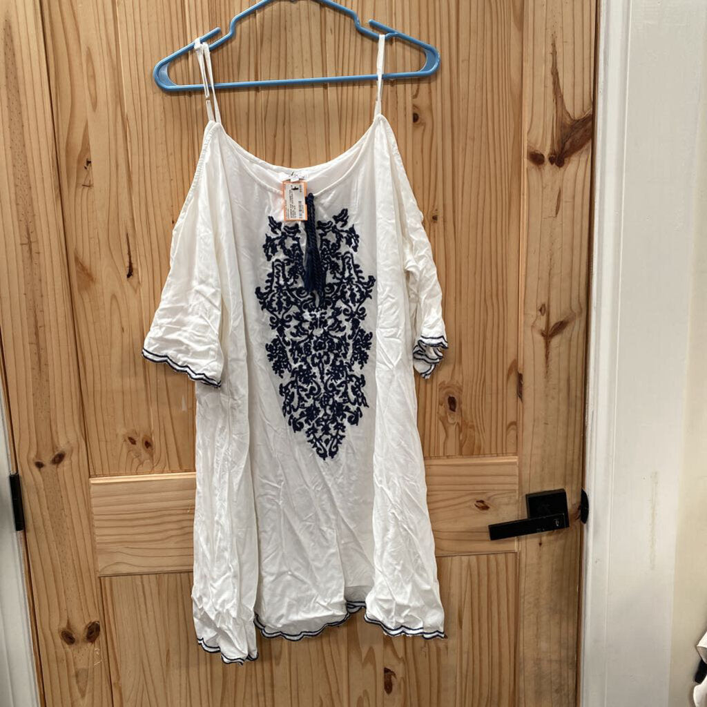 WOMENS CHIC CONNECTION CASUAL TOP WHITE/NAVY BLUE 1X NWT