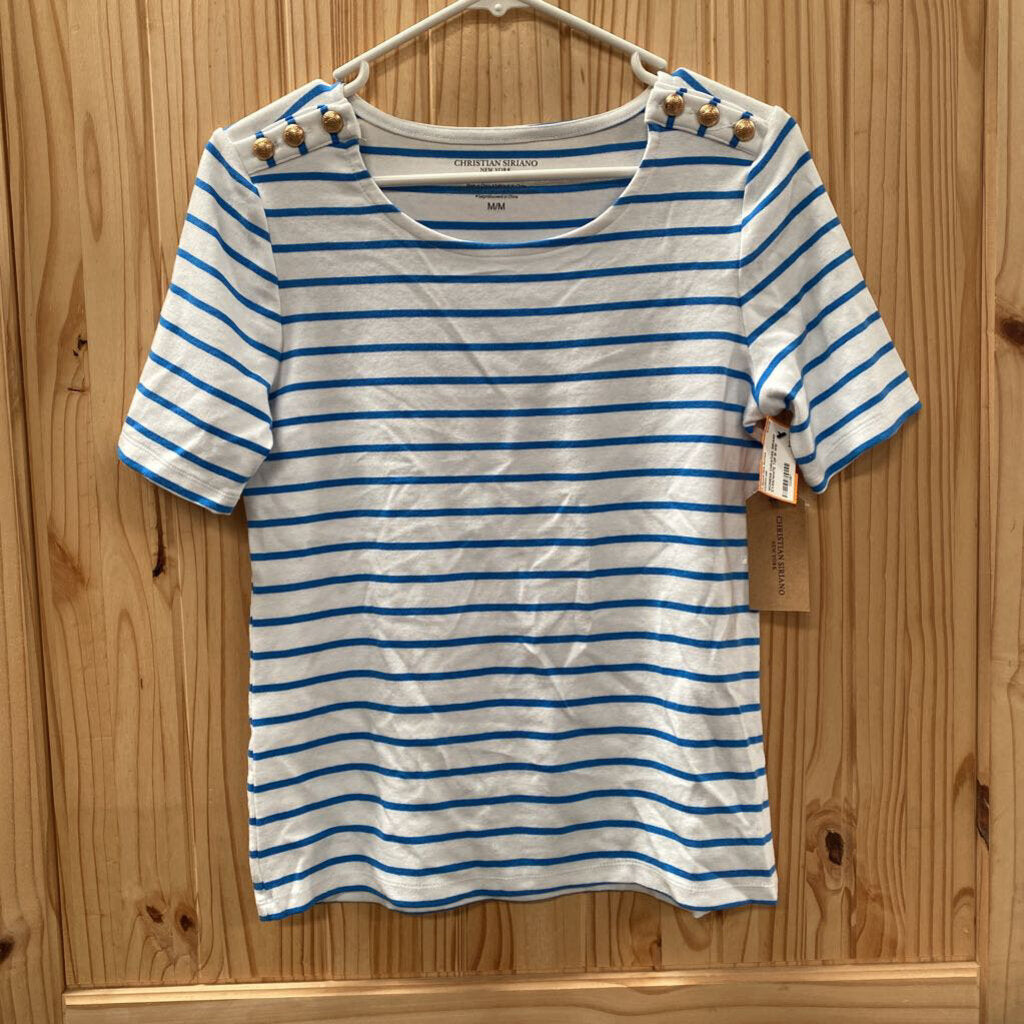WOMENS CHRISTIAN SIRIANO CYAN/WHITE TOP M