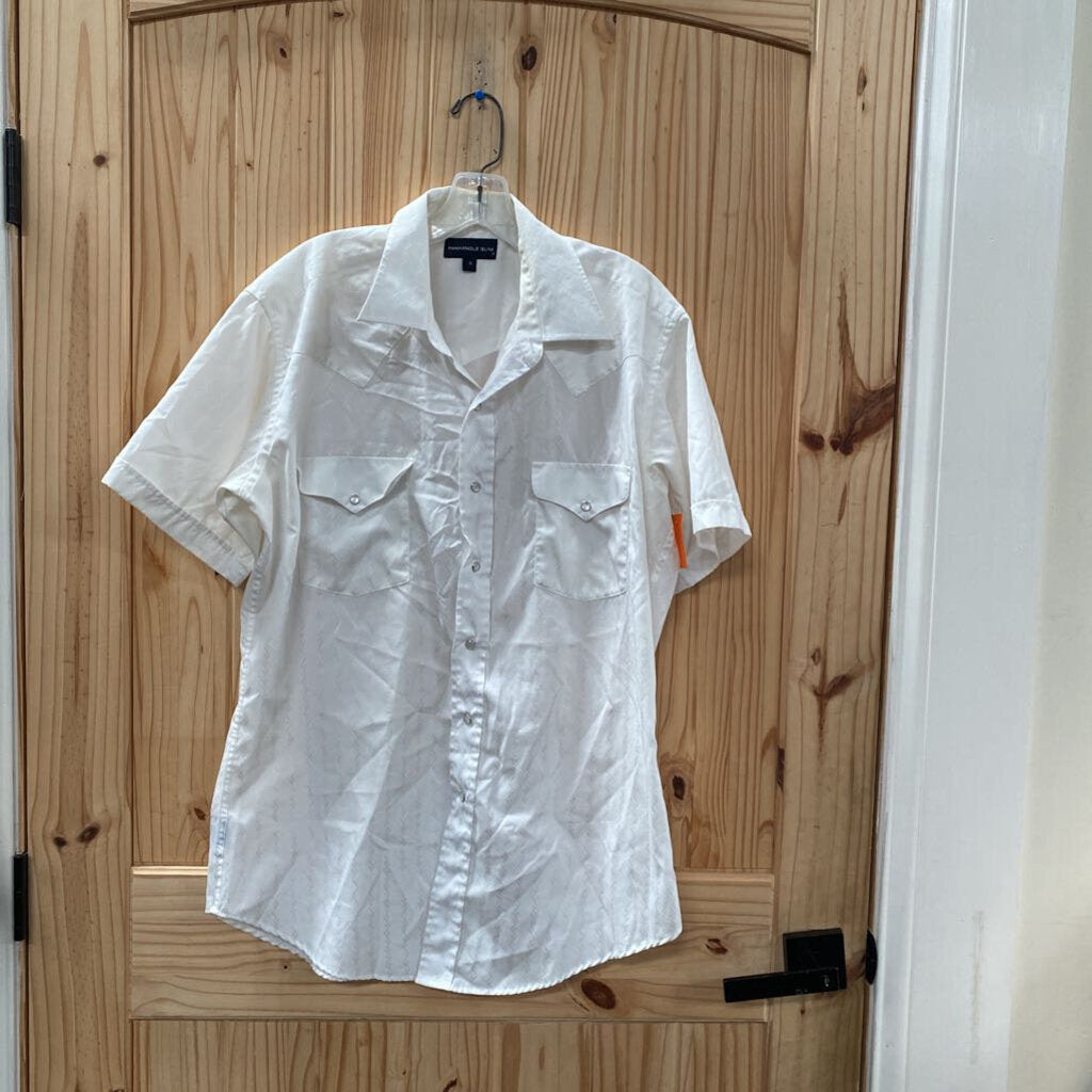 MENS PANHANDLE SLIM WHITE SNAP UP SHIRT 16 L
