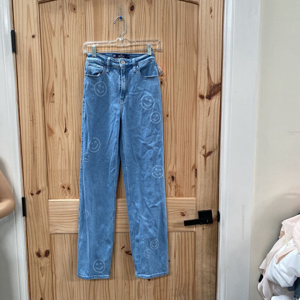 WOMENS HOLLISTER LT DENIM JEANS W/SMILEY FACES 000R