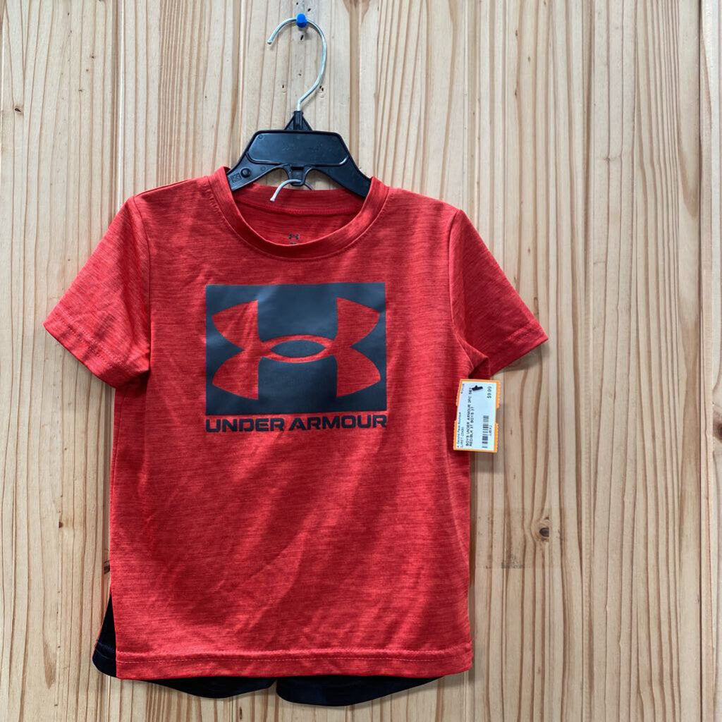 BOYS UNDER ARMOUR 2PC SET RED/BLK 3T
