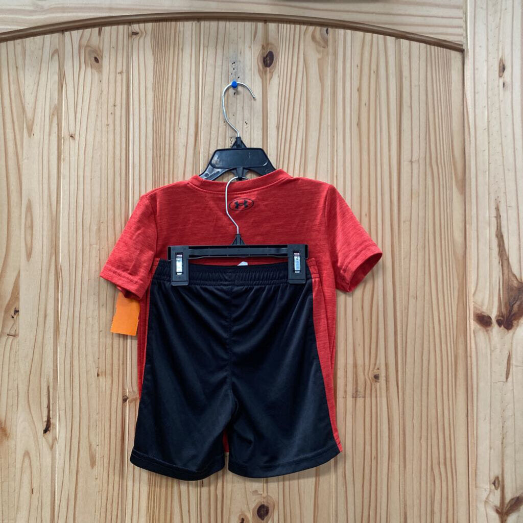 BOYS UNDER ARMOUR 2PC SET RED/BLK 3T