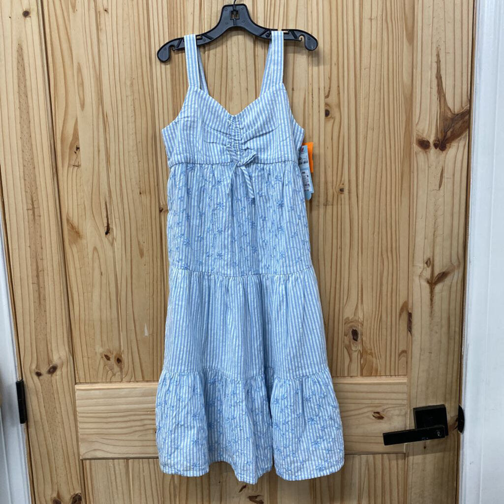 GIRLS CAT & JACK LT BLUE/WHITE STRIPE SL DRESS M 8 NWT