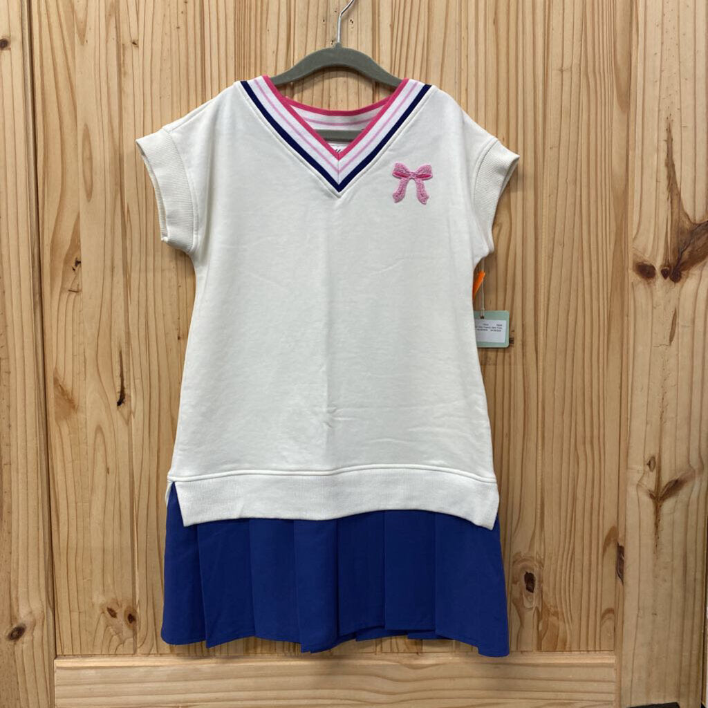 GIRLS OWILLI DRESS IVORY/PINK/NAVY BLUE S 8 NWT