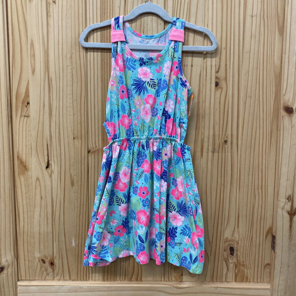 GIRLS TOMMY BAHAMA LT BLUE FLORAL SL DRESS S 5/6