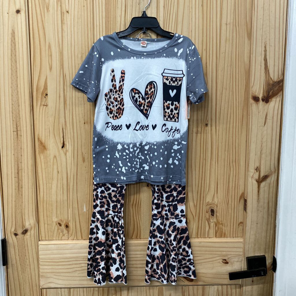 GIRLS 2PC SET CHARCOAL/LEOPARD PEACE LOVE COFFEE 130 8
