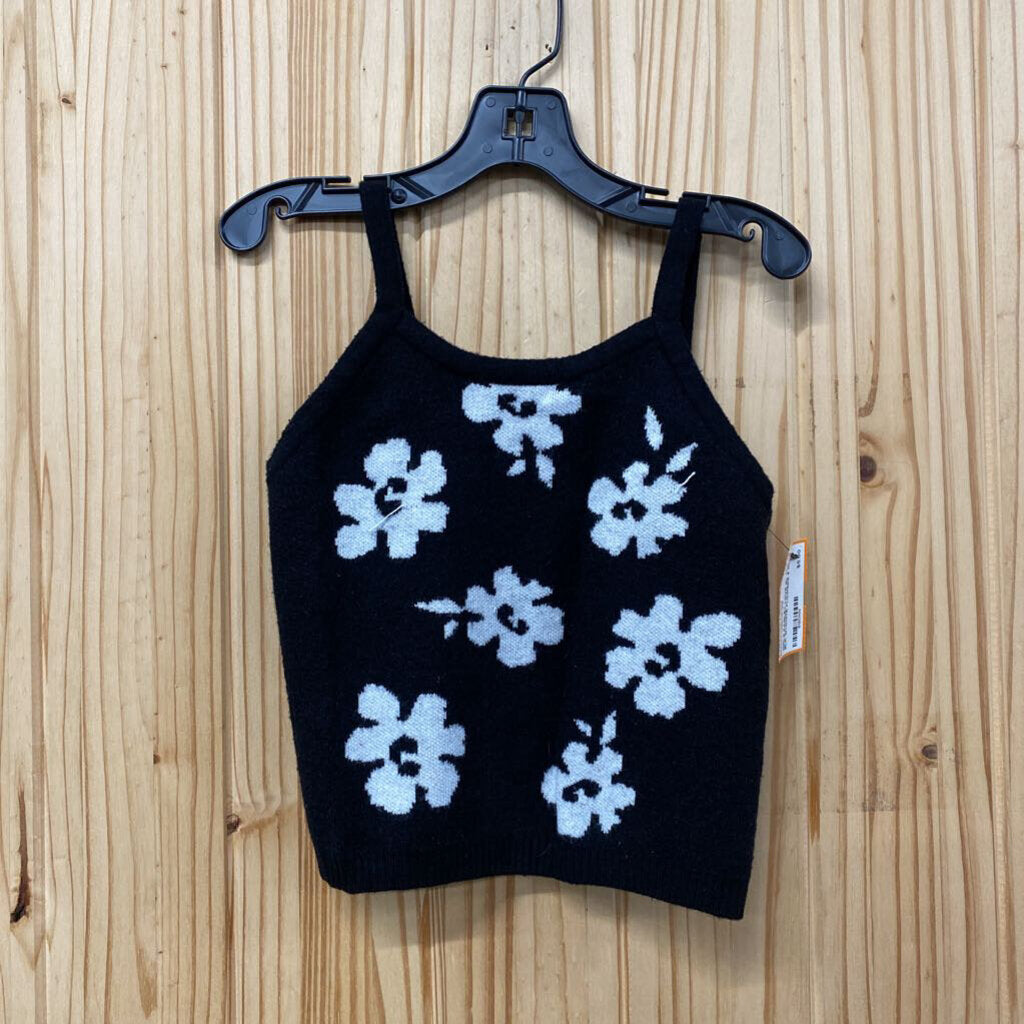 GIRLS PAISLEY LOVE SL TOP BLK W/WHITE FLOWERS 6