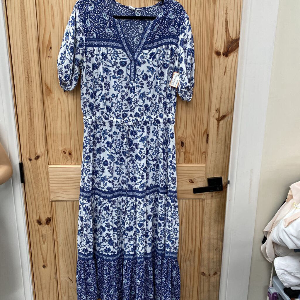 WOMENS GAP BLUE/WHITE FLORAL DRESS L TALL