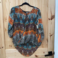 WOMENS CATO CASUAL TOP ORANGE/TURQUOISE/BLK M