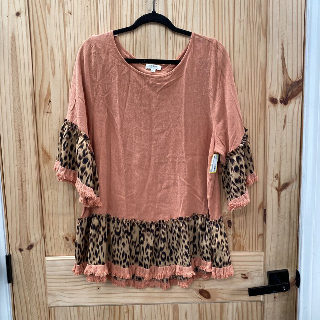 WOMENS UMGEE PEACH/LEOPARD TOP S