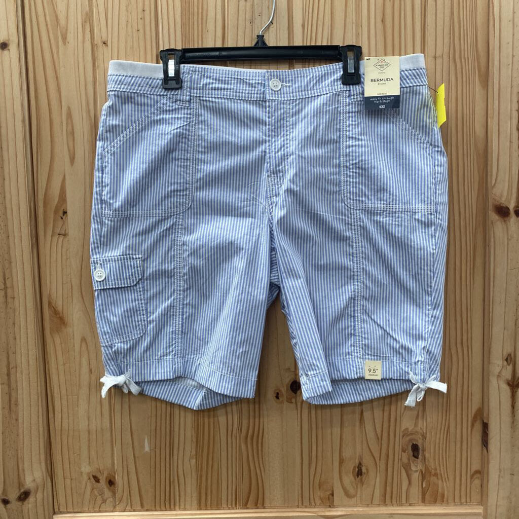 WOMENS ST. JOHNS BAY LINEN/WHITE STRIPE SHORTS 14P NWT