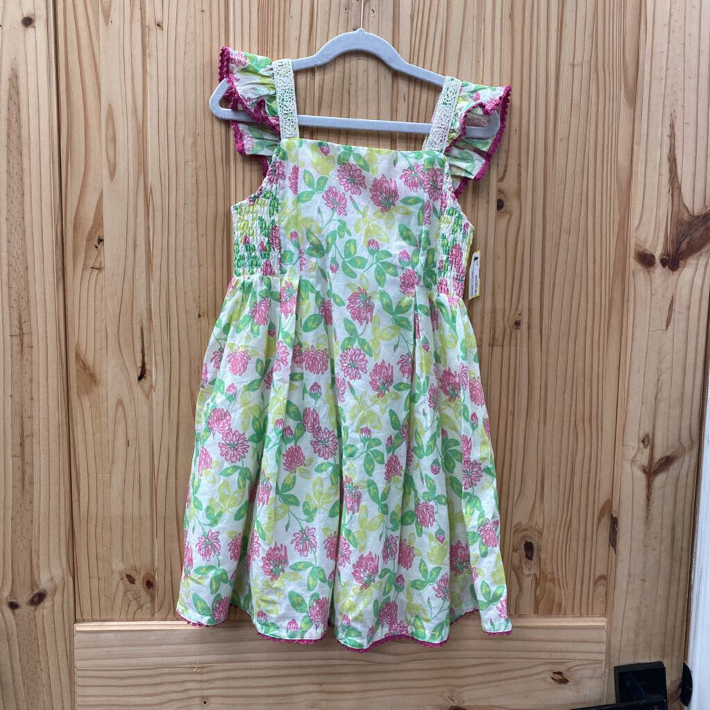 GIRLS CUPCAKES AND CASHMERE SL DRESS LT G REEN/PINK FLORAL 7 NWT