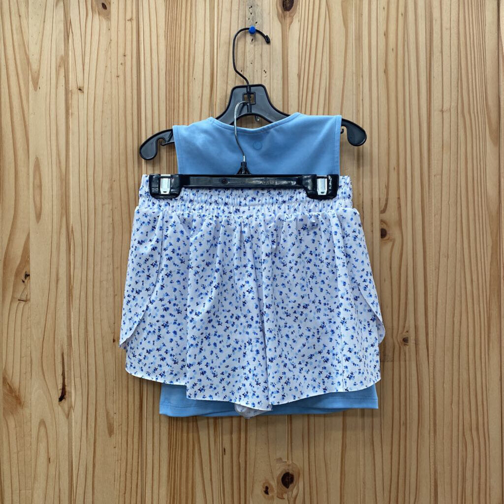 GIRLS YOGALICIOUS 2PC SET LT BLUE/WHITE FLORAL S 7/8
