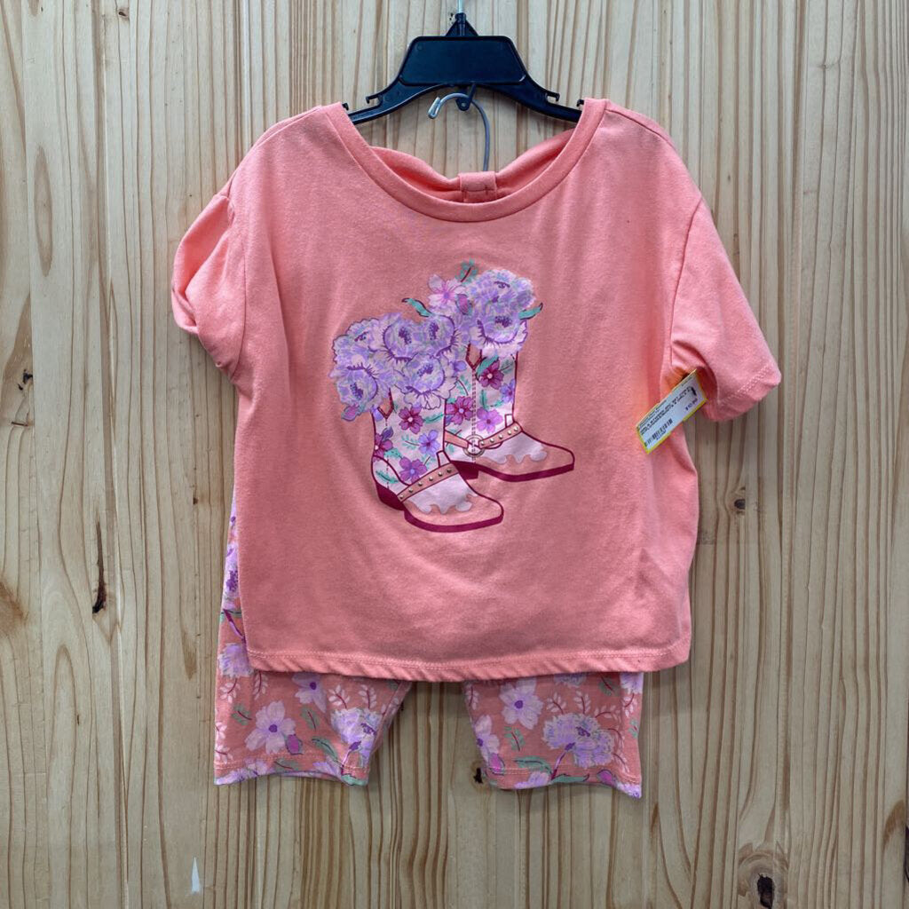 GIRLS BTWEEN 2PC SET CORAL W/FLOWERS/BOOTS 8