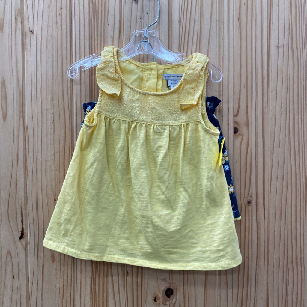 GIRLS CASHMERE AND CUPCAKES 2PC SET YELLOW/NAVY BLUE FLORAL S 5/6