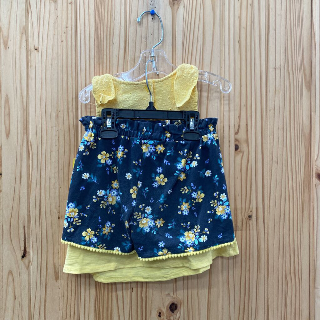 GIRLS CASHMERE AND CUPCAKES 2PC SET YELLOW/NAVY BLUE FLORAL S 5/6