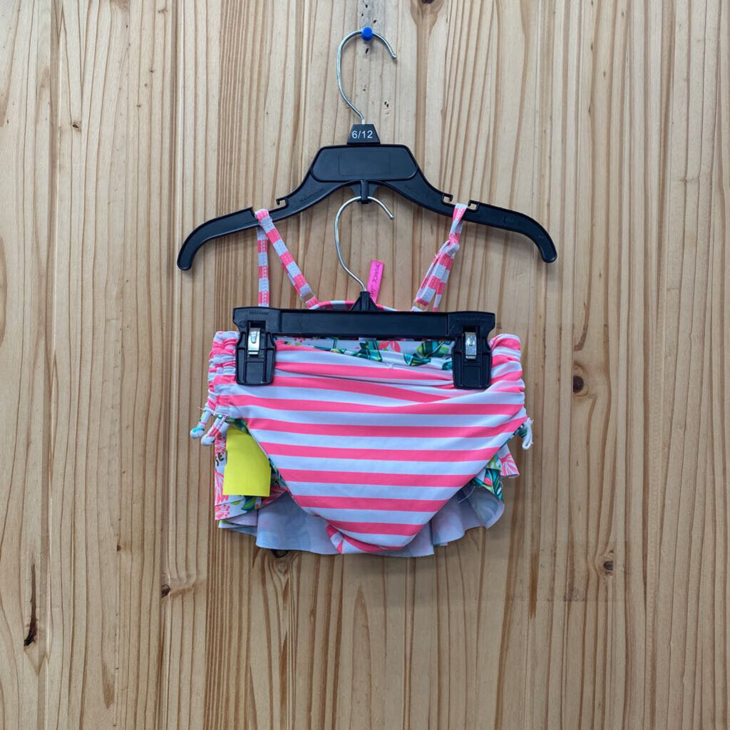 GIRLS BETSEY JOHNSON 2PC SWIM SET HOT PINK/WHITE/GREEN 5