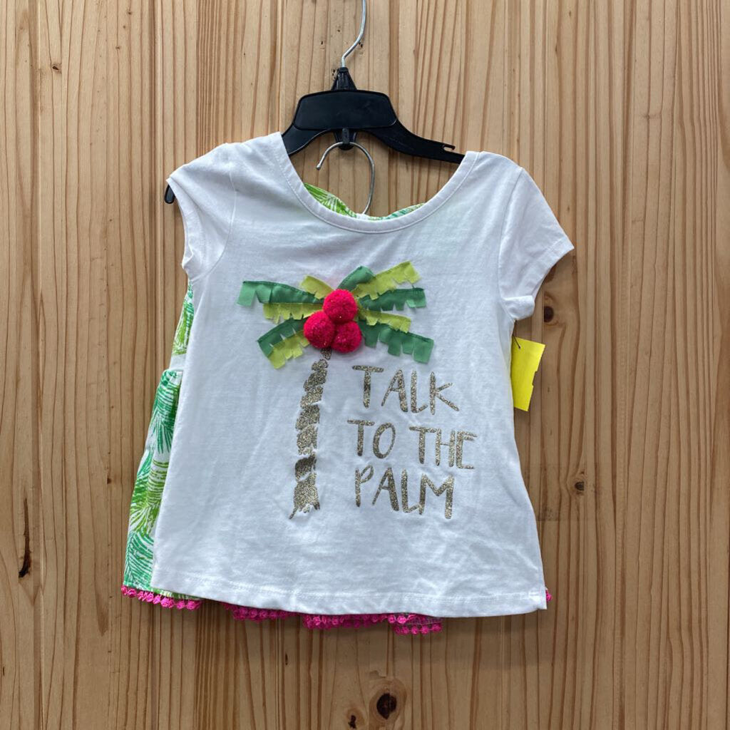 GIRLS ISAAC MIZRAHI 2PC SET WHITE/GREEN W/PALM TREES TALK TO THE PALM S 5/6
