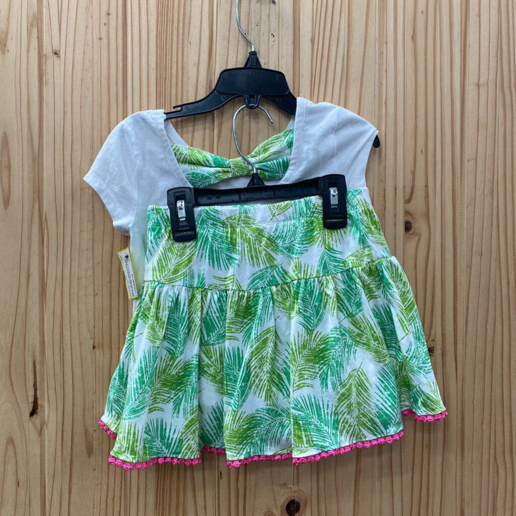 GIRLS ISAAC MIZRAHI 2PC SET WHITE/GREEN W/PALM TREES TALK TO THE PALM S 5/6