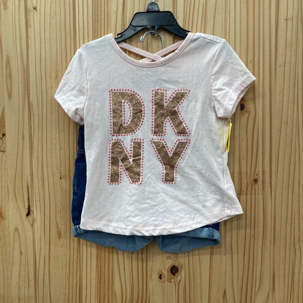 GIRLS DKNY 2PC SET PINK/DENIM/ROSE GOLD 5