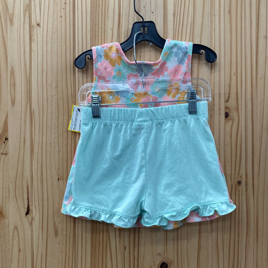 GIRLS NICOLE MILLER 2PC SET AQUA/PINK FLORAL 6